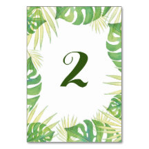 Tropical leave watercolor wedding table number