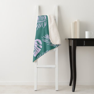 Tropical leaves 18 sherpa blanket