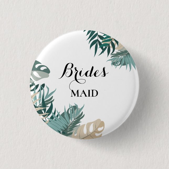 Tropical leaves 1 inch round button (Front)