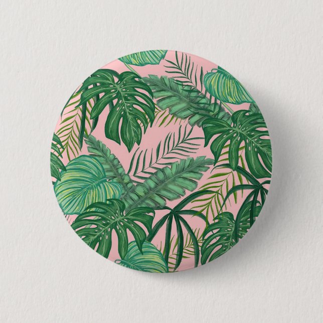 Tropical Leaves 2 Inch Round Button (Front)