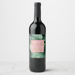 Tropical Leaves 50 and Fabulous Fifty Birthday Wine Label
