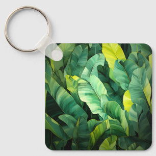 Tropical Leaves Abstract Botanical Jungle Nature Keychain