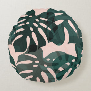 Tropical Leaves: Abstract Watercolor Art Round Pillow