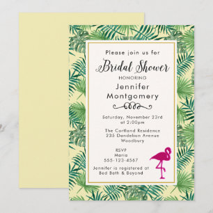 Tropical Leaves and a Pink Flamingo Bridal Shower Invitation