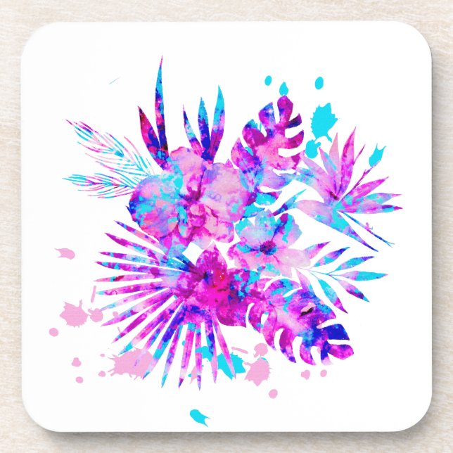 Tropical Leaves and Blossoms Coaster (Front)