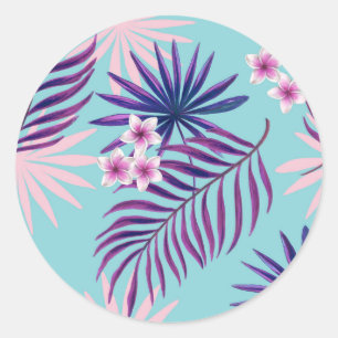 Tropical leaves and flowers 2 classic round sticker