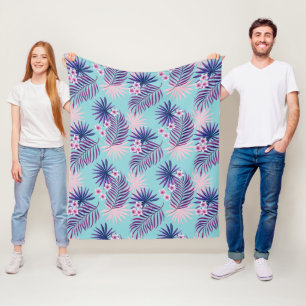 Tropical leaves and flowers 2 fleece blanket