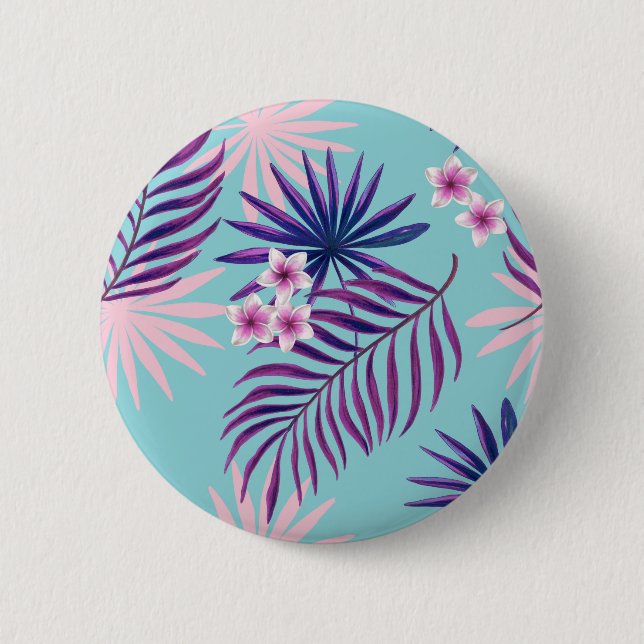 Tropical leaves and flowers 2 inch round button (Front)