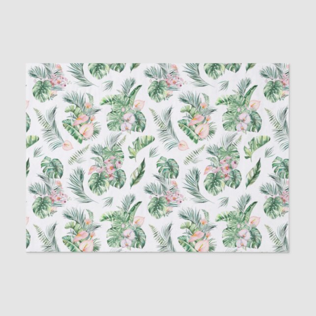 Tropical Leaves and Flowers Botanical   Tissue Paper (Front)
