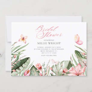 Tropical leaves and flowers bridal shower invitation