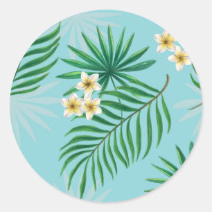 Tropical leaves and flowers classic round sticker