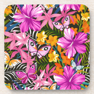 Tropical leaves and flowers coaster
