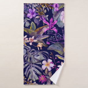 tropical leaves and flowers hand-drawn by watercol bath towel