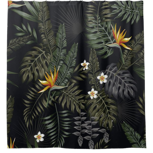 Tropical leaves and flowers in the night style. Se (Front)