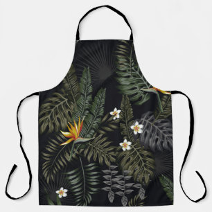 Tropical leaves and flowers in the night style. Se Apron