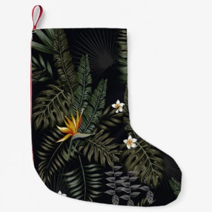 Tropical leaves and flowers in the night style. Se Small Christmas Stocking