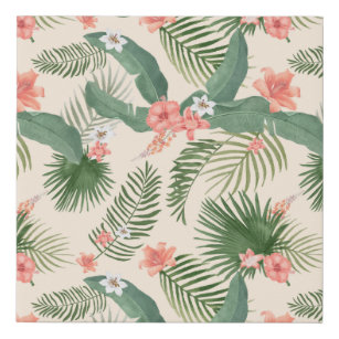 Tropical Leaves and Flowers Jungle Pattern  Faux Canvas Print