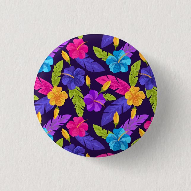 Tropical Leaves and Flowers Pattern-23857 1 Inch Round Button (Front)