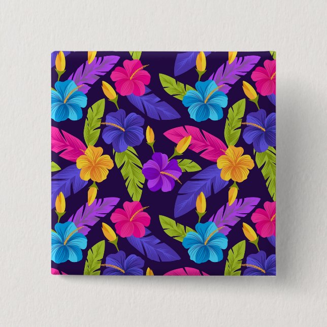 Tropical Leaves and Flowers Pattern-23857 2 Inch Square Button (Front)