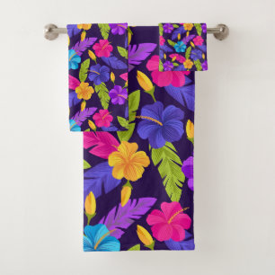 Tropical Leaves and Flowers Pattern-23857 Bath Towel Set