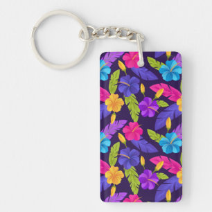 Tropical Leaves and Flowers Pattern-23857 Keychain