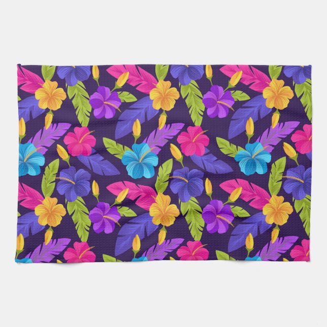 Tropical Leaves and Flowers Pattern-23857 Kitchen Towel (Horizontal)