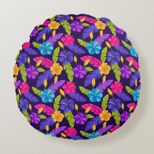 Tropical Leaves and Flowers Pattern-23857 Round Pillow