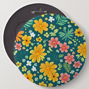 Tropical leaves and flowers pattern 6 inch round button