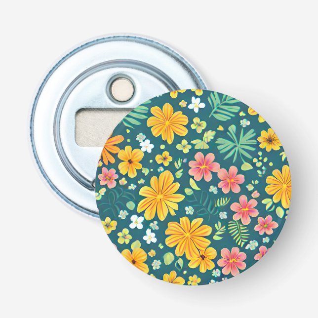 Tropical leaves and flowers pattern  bottle opener (Front)