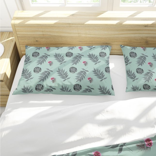 Tropical Leaves and Flowers Pattern Pillowcase (Tropical Leaves and Flowers Pattern Pillow Case by Looly Elzayat
)