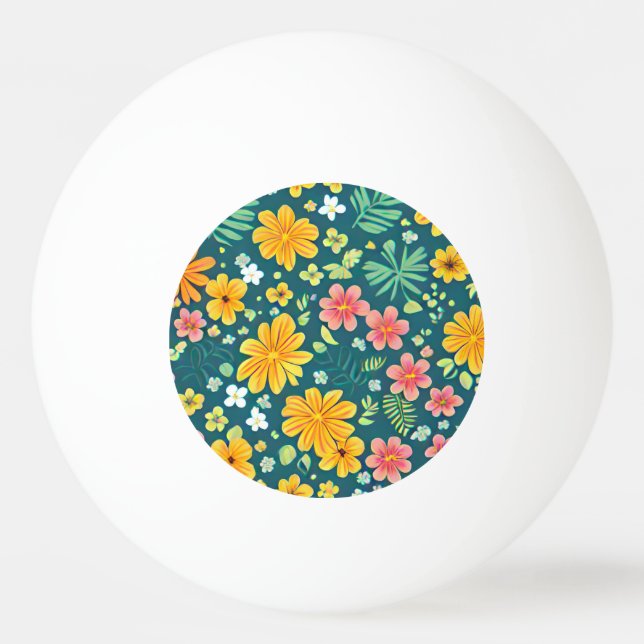 Tropical leaves and flowers pattern  ping pong ball (Front)