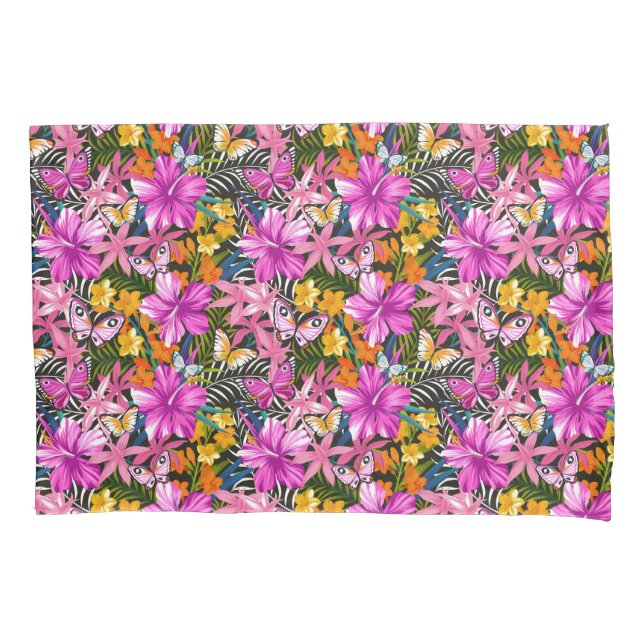 Tropical leaves and flowers pillowcase (Front-Left)