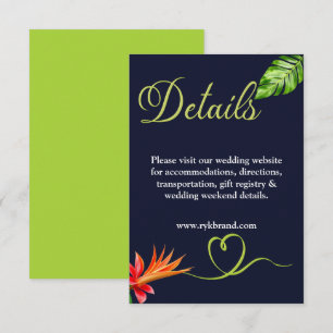 Tropical Leaves and Flowers Retro Wedding Enclosure Card