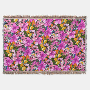 Tropical leaves and flowers throw blanket