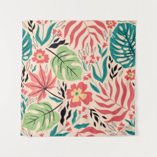 Tropical Leaves and Flowers: Vintage Fusion Tapestry