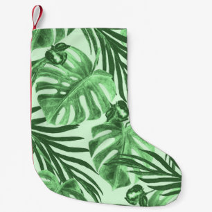 Tropical leaves and flowers, watercolor pattern. small christmas stocking