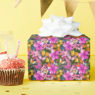 Tropical Leaves and Flowers Wrapping Paper