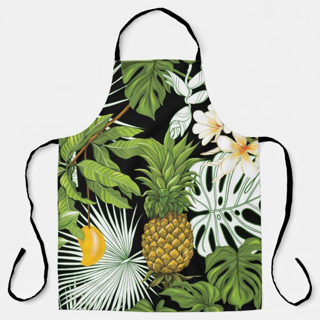 Tropical leaves and fruits seamless pattern apron (Front)