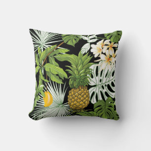 Tropical leaves and fruits seamless pattern throw pillow