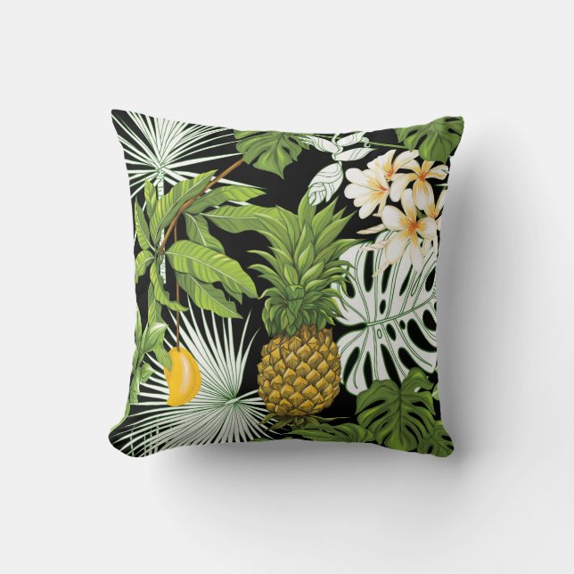 Tropical leaves and fruits seamless pattern throw pillow (Front)