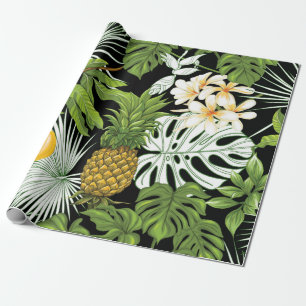 Tropical leaves and fruits seamless pattern wrapping paper