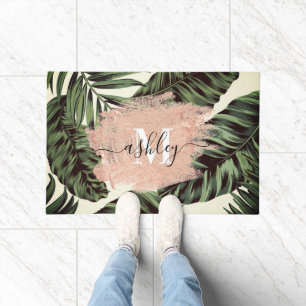 Tropical Leaves and Glitter Doormat