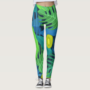 Tropical Leaves and Kiwi Pattern Leggings