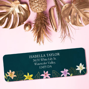 Tropical Leaves and Lily Floral Wedding Address