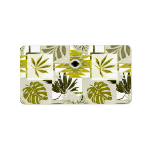 Tropical leaves and ornament elements. label