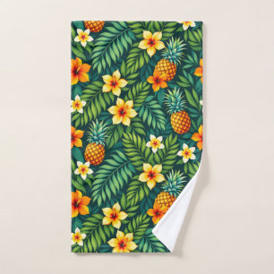 Tropical leaves and pineapple pattern hand towel