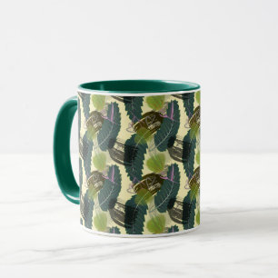 Tropical leaves and watercolor flowers. mug