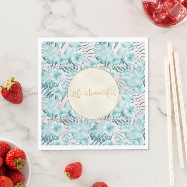 Tropical Leaves Aqua Gold          Napkin (Insitu)
