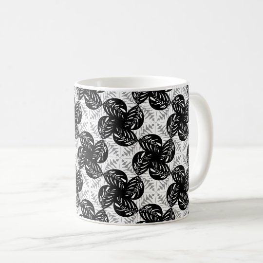 Tropical Leaves B&W, Grey Tessellation Mug #1