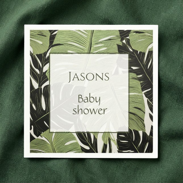 Tropical leaves baby shower name napkin (Tropical leaves baby shower name napkin.)